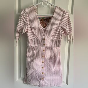 La Hearts Pink and White Tie Front Mini Dress